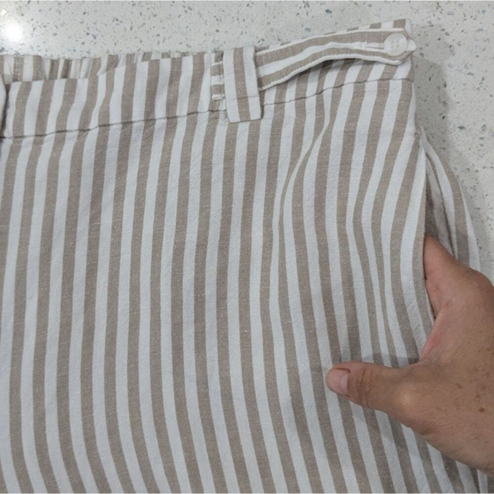 J.Jill Women Linen Blend Crop Capri Pants Size 16 Tan Striped High Rise Summer - Picture 8 of 11